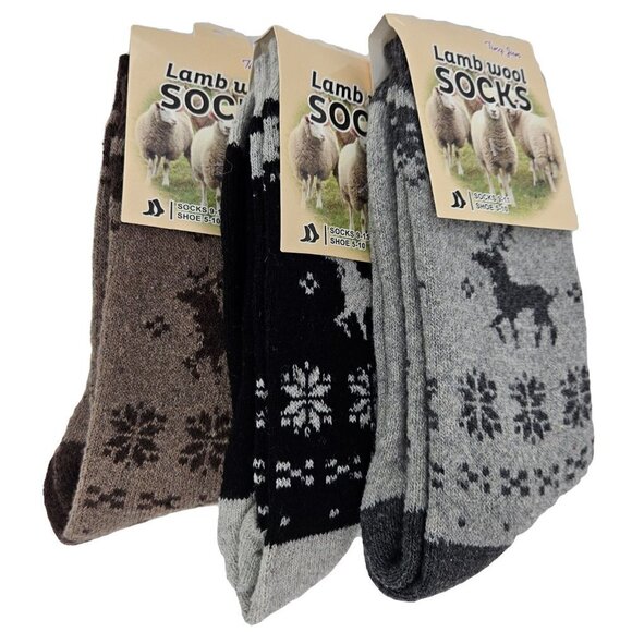 Women's Lamb Wool Socks, Thermal Warm Winter Boot Crew Socks, 3 Pairs, NWT - Picture 1 of 4